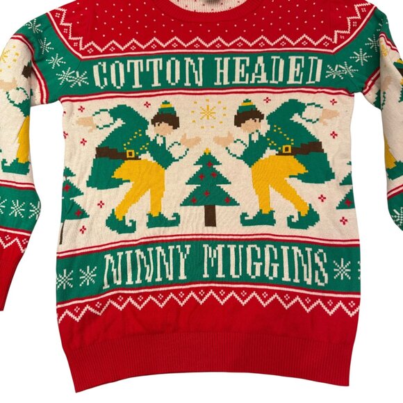 Elf Cotton Headed Ninny Muggins Christmas Holiday Sweater Size Medium - Picture 4 of 5